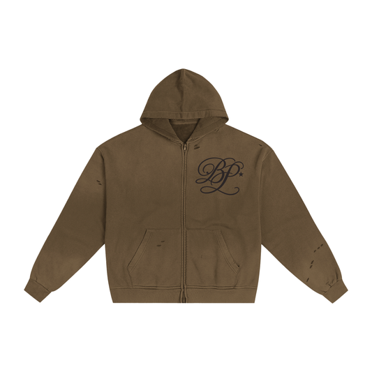 Hand-Frayed Sunfade Zip Hoodie